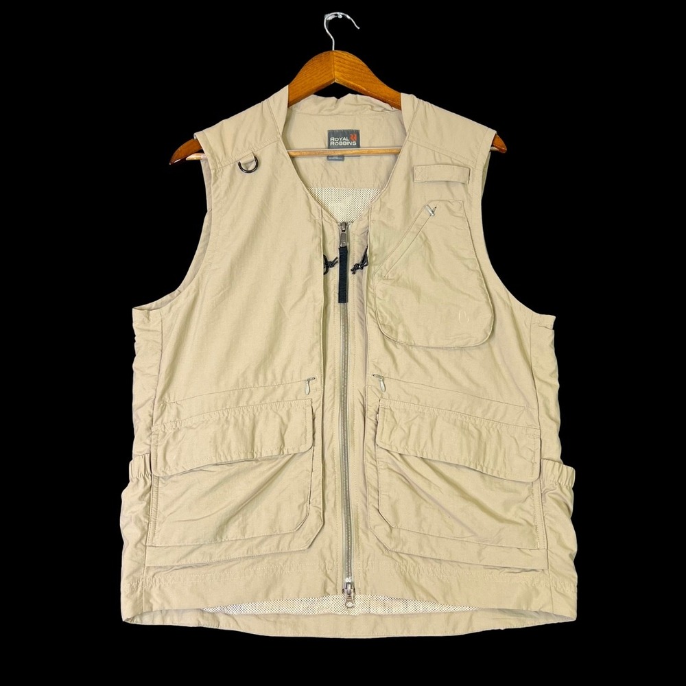 Royal Robbins Mens M Khaki Utility Fishing Photography Travel Vest Multi-Pocket